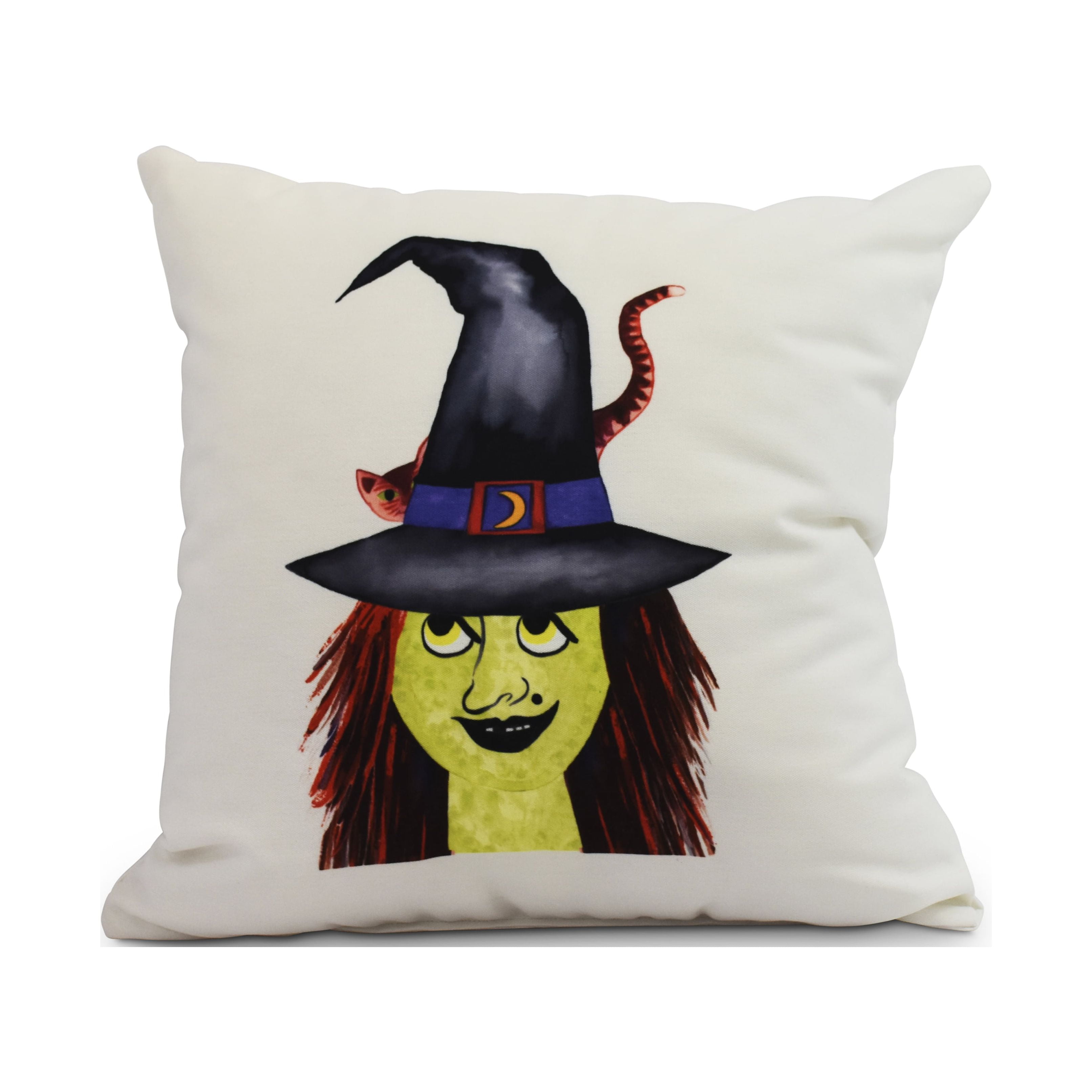 Witches Hat 16 Inch Cream Halloween Print Decorative Throw Pillow