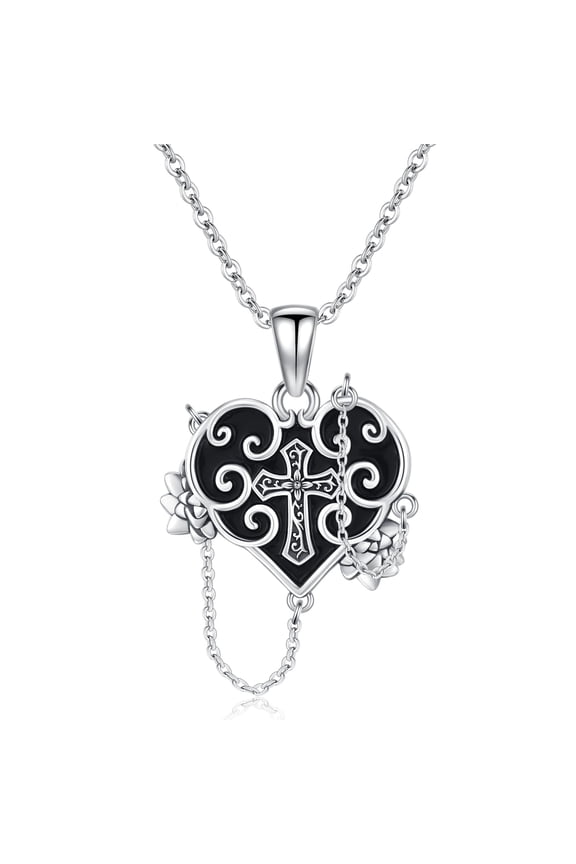Witches Heart Necklace 925 Sterling Silver Gothic Jewelry Cross Rose Necklace Gothic Pendant Christmas Birthday Gifts for Women Daughter Sisters Wife