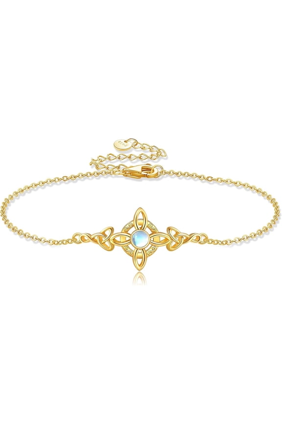 Witches Knot Bracelet S925 Sterling Silver Moonstone Witch Bracelets Celtic Trinity Knot Witch Jewelry Gifts for Women Mom Wife