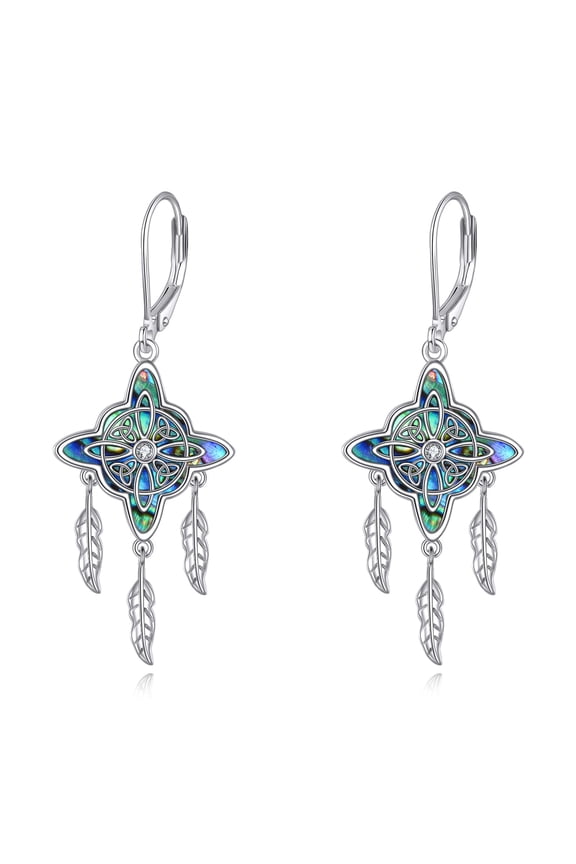 Witches Knot Earrings Sterling Silver Trinity Celtic Knot Triangle Vintage Irish Good Luck Dangle Lever Back Earrings Dreamcatcher Jewelry Gift for Women