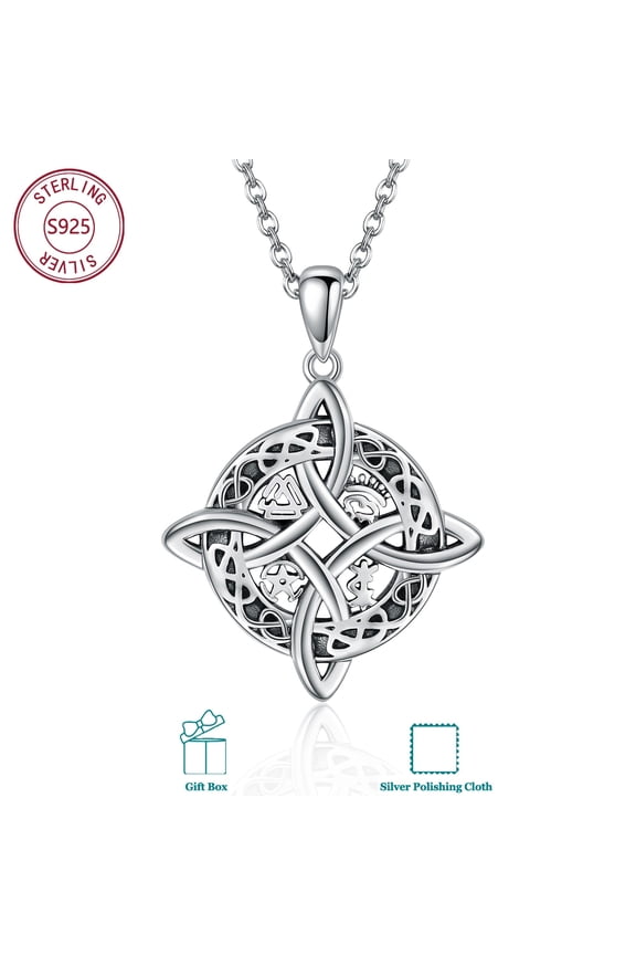 Witches Knot Necklace Sterling Silver Irish Celtic Witch Knot Pendant Necklace Jewelry Gift for Women Men