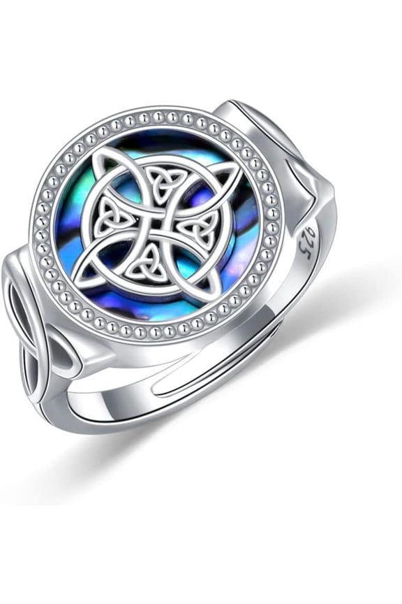 Witches Knot Ring 925 Sterling Silver Abalone Celtic Knot Ring Wiccan Jewelry Irish Jewelry Gifts for Women