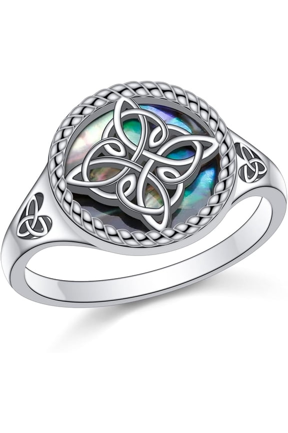 Witches Knot Ring for Women 925 Sterling Abalone Shell Celtic Knot Rings Protection Irish for Women