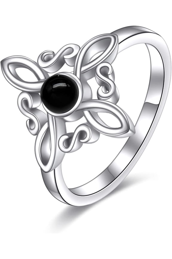 Witches Knot Rings 925 Sterling Silver Witch's Magical Knot Rings Black Onyx/Moonstone Pagan Jewelry Celtic Cross Jewelry for Women