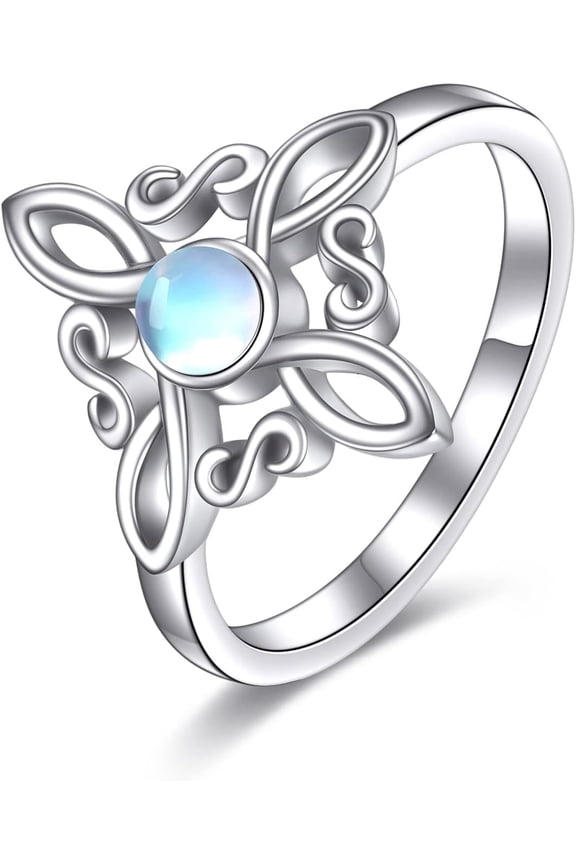 Witches Knot Rings 925 Sterling Silver Witch's Magical Knot Rings Black Onyx/Moonstone Pagan Jewelry Celtic Cross Jewelry for Women