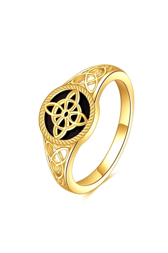 Witches Knot Sterling Silver Black Onyx Stone Ring 14k Gold Plated Statement Ring Jewelry Gifts for Women 7 Size