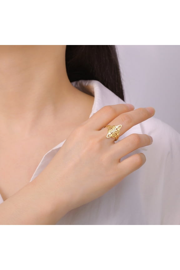 Witches Knot Women Ring Resizeable Rings Irish Good Luck Symbol 14K Yellow Gold Wedding Band Wiccan Jewelry