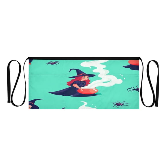 Witches Multi Pocket Short Apron Waterproof, Adjustable 96.5in Belt for various occasions