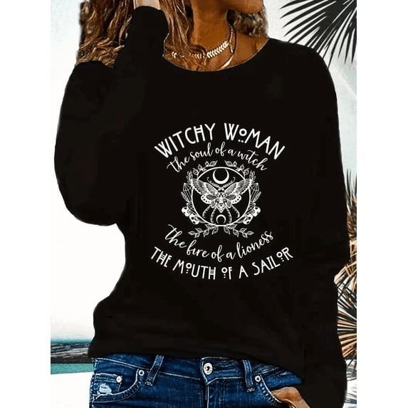 Witches Print Halloween Shirt Long Sleeve shirt For Women