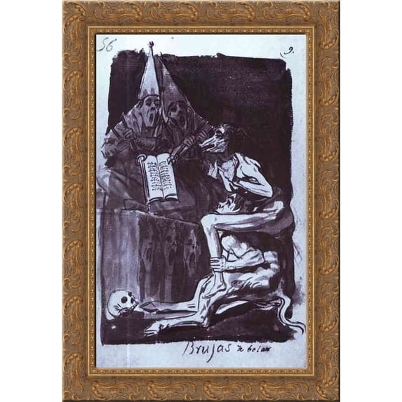 Witches Ready to Fly 24x18 Gold Ornate Wood Framed Canvas Art by Francisco Goya