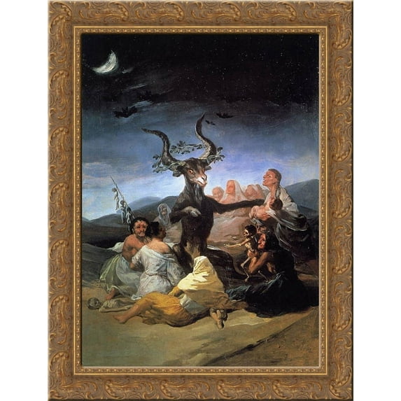 Witches Sabbath 24x18 Gold Ornate Wood Framed Canvas Art by Francisco Goya