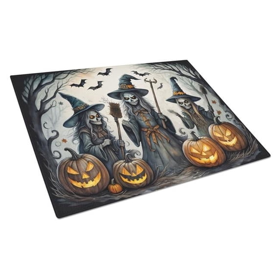 Witches Spooky Halloween Glass Cutting Board Large 12 in x 15 in