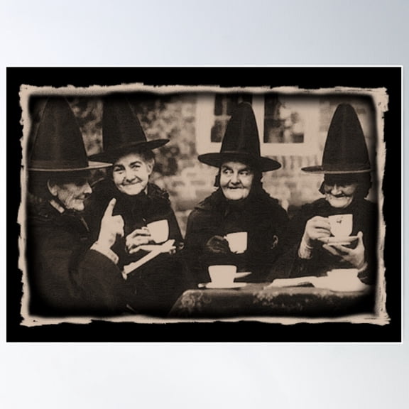 Witches Tea Party - Old Black / White Poster Wall Art, Modern Wall Decor For Living Room Bedroom, 8x12 UNFRAMED