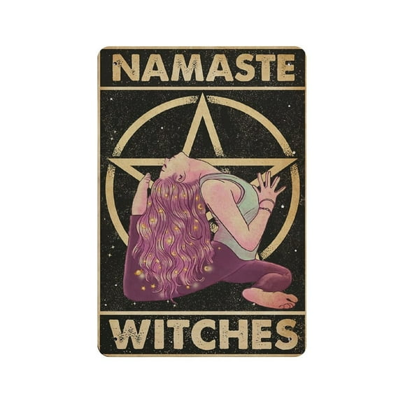 Witches tin sign, Kitchen Witch Decor Print, Wiccan Wall Art, Witchy Art, Halloween Gift, Yoga Witch tin sign, Yoga,Retro style, farmhouse decoration, home, bar, garage, tin sign 5.5x8 inches