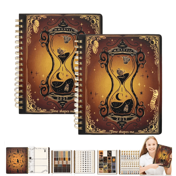 The Witching Hour 2027 Weekly Planner Vintage Hardcover Spiral Bound Monthly Weekly Organizer with Decorative Stickers Dark Academia Agenda Notebook for Student Office (2PC)