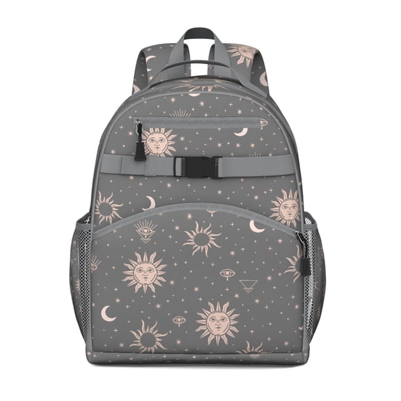 Witchy Aesthetic Ergonomic School Backpack - Waterproof Book Bag with Mystical Star Print & Side Pockets