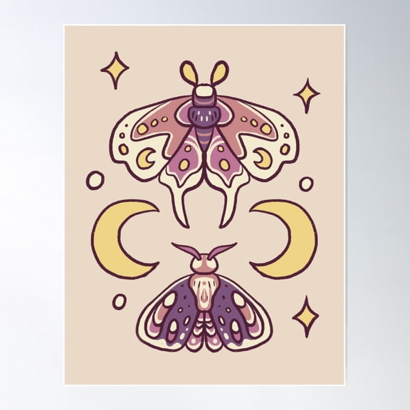 Witchy Aesthetic Moths Poster Wall Art, Modern Wall Decor For Living Room Bedroom, 12x18 UNFRAMED