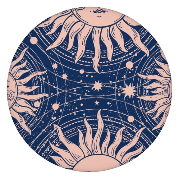 Witchy Aesthetic Round Tablecloth - Ethereal Moon and Sun Print Waterproof Windproof Elastic Cover for Outdoor & Indoor Use