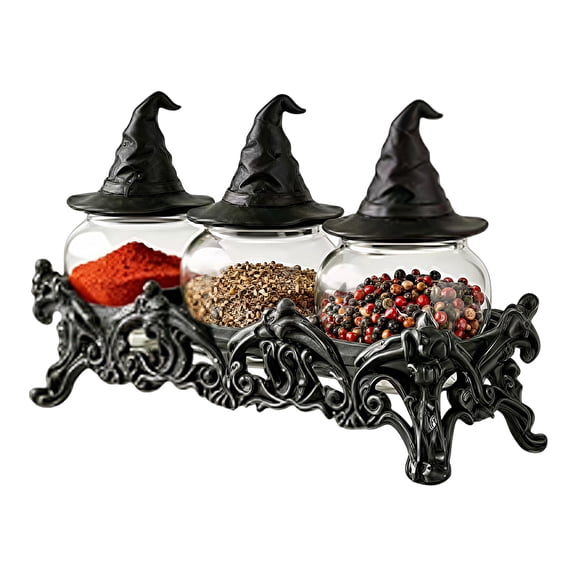 Witchy Apothecary Spice Jars,8.3in Unique Witch Spice Jars,Handcrafted Vintage Class Apothecary Jar with Lids,Kitchen Gothic Food Storage Containers,Fun Home Decor for SpicesHerbs,Salts