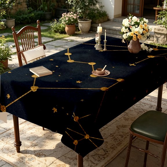 Witchy Astrology Golden Moth Star Print Tablecloth, Kitchen Holiday Party Decor, Unique Occult Style Table Cover, Thanksgiving Christmas Gift
