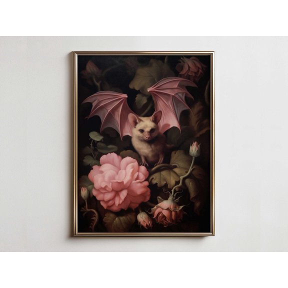 Witchy Bat Art Print, Dark Academia Farmhouse Decor Home Decor #3034, 8x12 UNFRAMED
