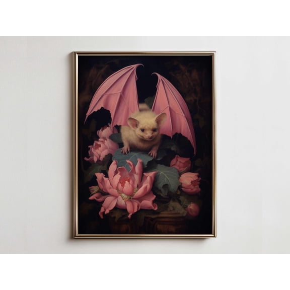 Witchy Bat Art Print, Dark Academia Farmhouse Decor Unframed Paper Print