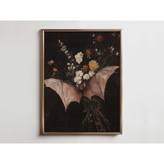 Witchy Bat Art Print, Dark Academia Farmhouse Decor Unframed Paper Print