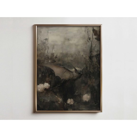Witchy Bat Art Print, Dark Academia Farmhouse Decor Unframed Paper Print