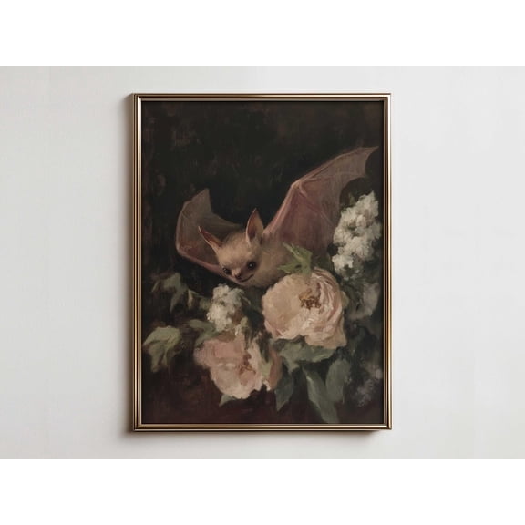 Witchy Bat Art Print, Dark Academia Farmhouse Decor Unframed Paper Print