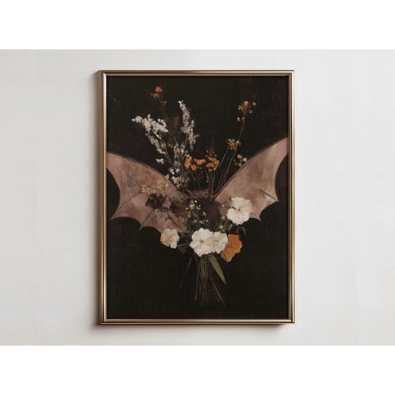 Witchy Bat Art Print, Dark Academia Farmhouse Decor Unframed Paper Print