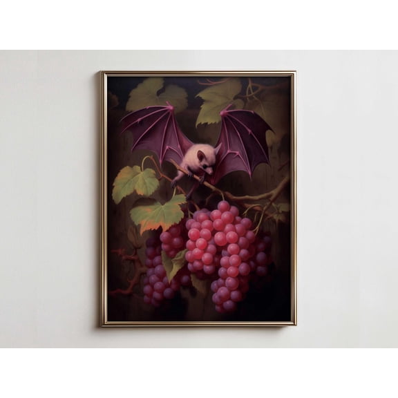 Witchy Bat Art Print, Dark Academia Farmhouse Decor Unframed Paper Print
