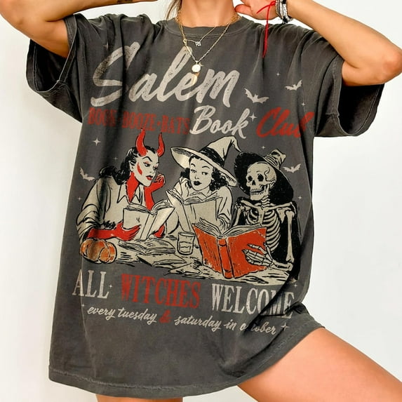 Witchy Book Club Halloween T-Shirt – Spooky Reader Tee with Salem Witch Vibes and Book Lover Halloween Style