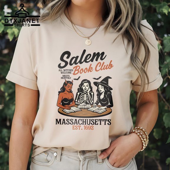 Witchy Book Club T-Shirt, Spooky Girl Reading Shirt, Book Lover Tee, Witches Salem Shirt, Salem Massachusetts Witch Tee All Size S-5Xl