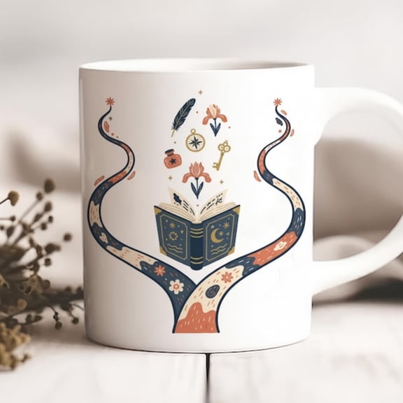 Witchy Book Mug, Magil Coffee Cup, Celestial Spellbook, Spiritual Gift Her, Bookworm Gift, Stocking Stuffer.