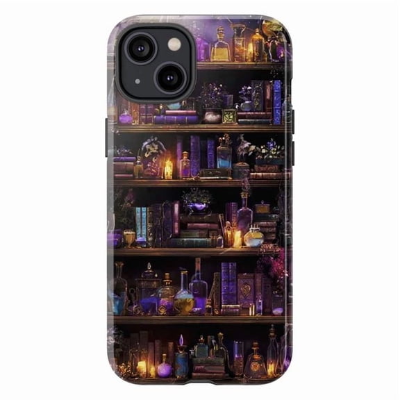 Witchy Bookshelf Phone Case, Magical Potion Bottles & Spellbook Design, Dark Academia Aesthetic iPhone Cover for iPhone 16 15 14 13 12 11 Plus Pro Max Mini