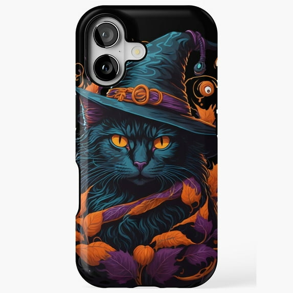 Witchy Cat Halloween Magic Art Compatible Phone Case for iPhone 11–17 Pro Max