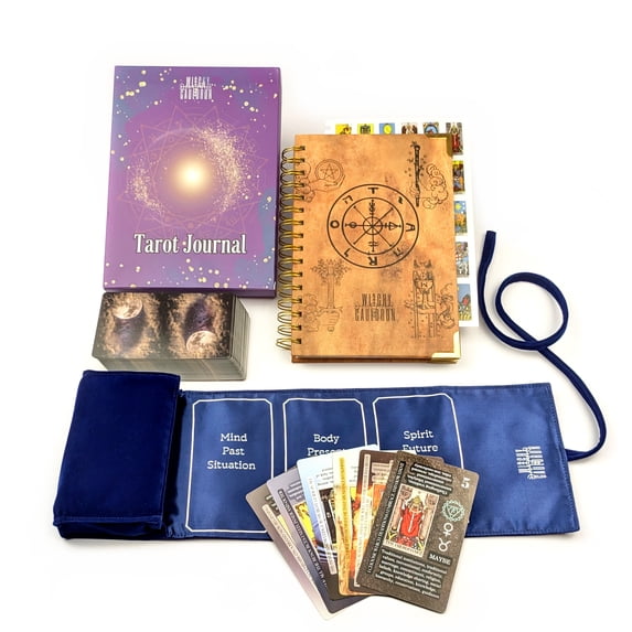 Witchy Cauldron Set for Beginners — 78-Card Rider-Waite Learning Deck, Satin Velvet Wrap & Guided Journal | Complete Tarot Kit with Meanings on Every Card (Blue)