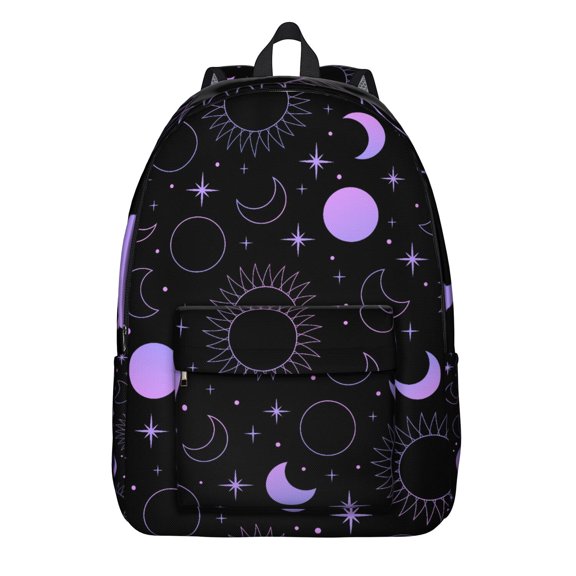 Witchy Celestial Backpack, Waterproof School Bag with Gothic Sun, Moon, and Starry Night Pattern