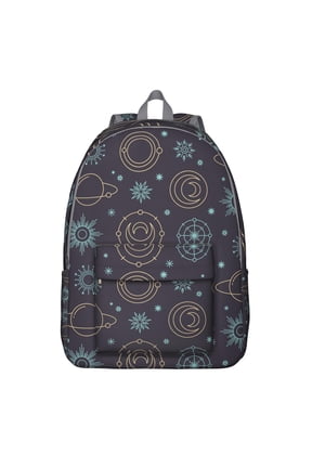 Witchy Celestial Backpack, Waterproof School Bag with Gothic Sun, Moon, and Starry Night Pattern