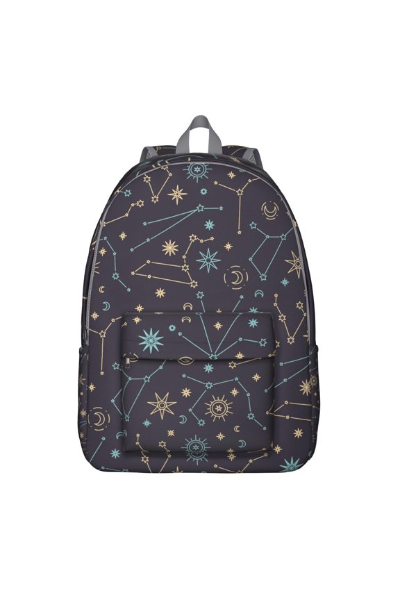Witchy Celestial Backpack, Waterproof School Bag with Gothic Sun, Moon, and Starry Night Pattern