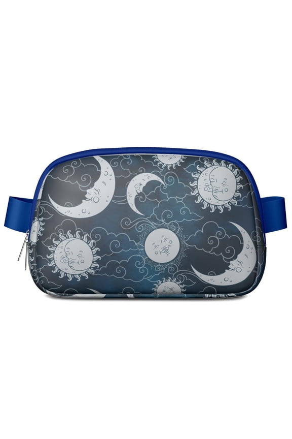 Witchy Celestial Belt Bag – Gothic Sun and Moon Print Fanny Pack with Mystical Star Pattern, Astrology-Inspired Spiritual Design