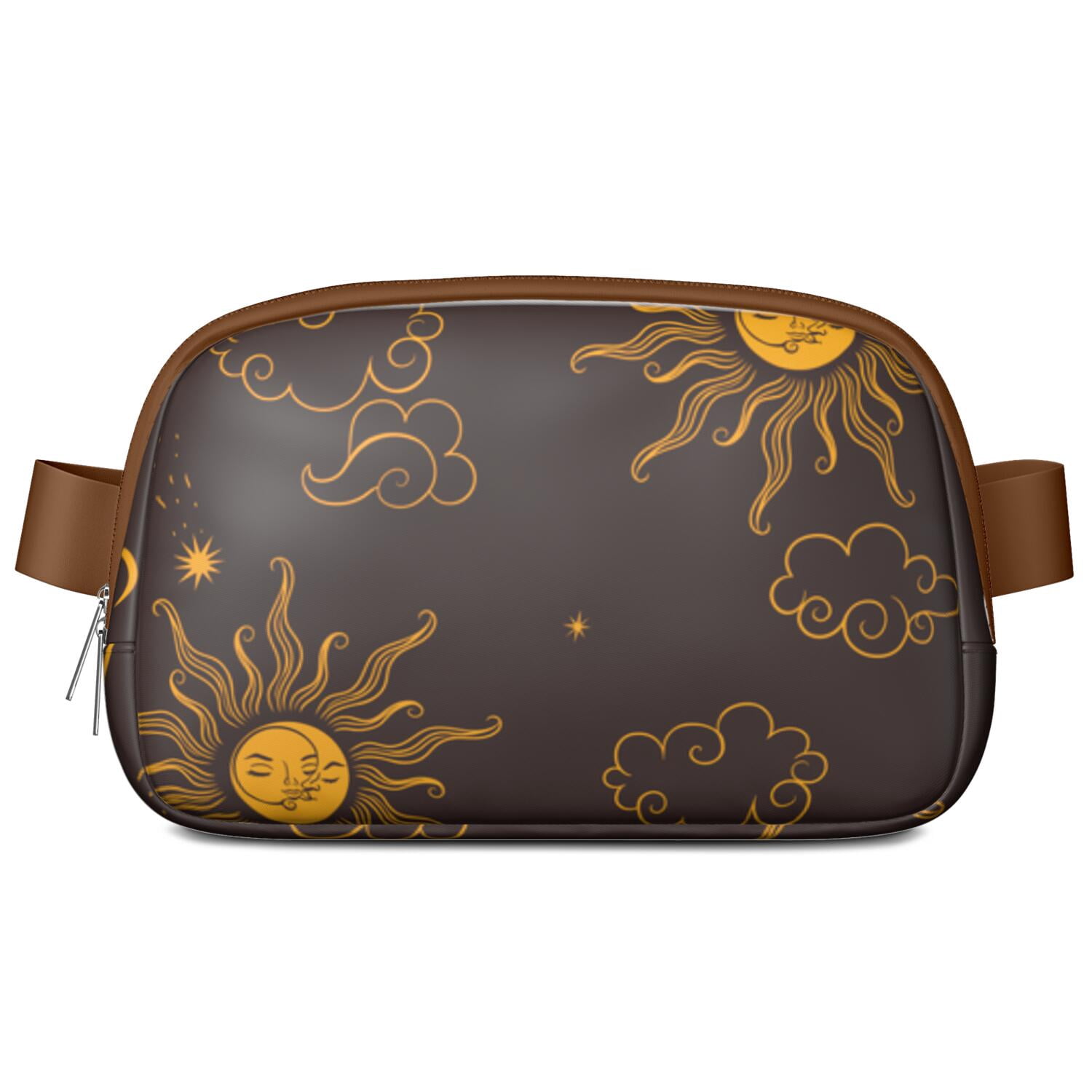 Witchy Celestial Belt Bag – Gothic Sun and Moon Print Fanny Pack with Mystical Star Pattern, Astrology-Inspired Spiritual Design