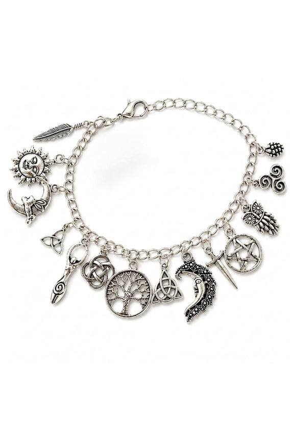 Witchy Charm Bracelet, Lucky Spiritual Amulet Jewelry, Multi Charms Chain Bracelet, Adjustable Ropechain Stainless Steel Linkchain, Gothic Witch Gift for Unisex