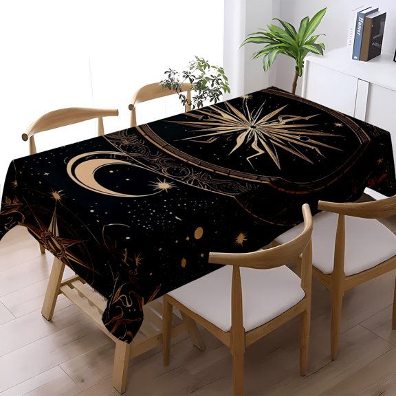 Witchy Dark Celestial Star Moon Compass Print Tablecloth, Kitchen Dining Living Room Decor, Mystical Occult Aesthetic Table Cover, Thanksgiving Christmas Gift