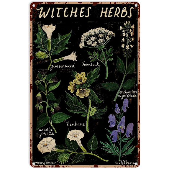 Witchy Decor for The Home Black Witches Herbs Tin Sign Decoration Vintage Chic Metal Poster Wall Decor Art Gift for Home Bar Cafe Garage Outdoor Man Cave 16x12 inch