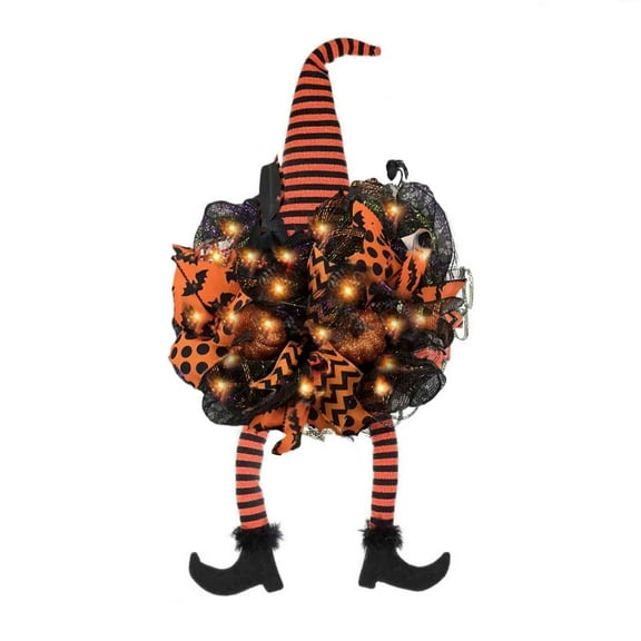 Witchy Door Wreath,Witches Legs for Wreaths,Witch Wreath,Halloween Wreath,Halloween Wreath with Witch Legs Pumpkin Door Hanging Garland Front Door for Halloween(1pc Orange 30*16in)