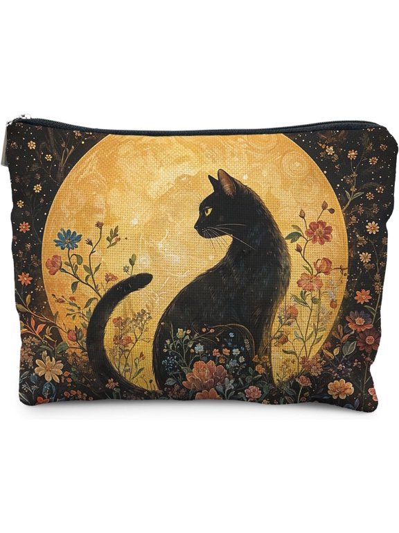 Witchy Floral Black Makeup Bag for Women, Black Gifts for Women, Dark Cottagecore Bag for Purse, Mysterious Witchy Gothic Makeup Zipper Pouch