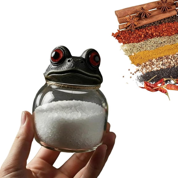 Witchy Frog Apothecary Spice Jars, Frogs Spice Jar Set for Salt Pepper and Herbs, Handcrafted Vintage Glass Storage Jars with Red-Eyed Frog Lids, Kitchen Dcor for Spices, Tea Leaves