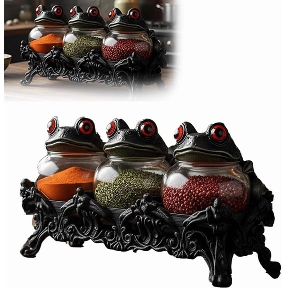Witchy Frog Apothecary Spice Jars, Handcrafted Vintage Class Apothecary Jars with Frog Lids, Kitchen Gothic Food Storage Containers, Halloween Display Home Decor for Spices, Herbs, Salts(1pc)