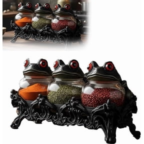Witchy Frog Apothecary Spice Jars, Handcrafted Vintage Class Apothecary Jars with Frog Lids, Kitchen Gothic Food Storage Containers, Halloween Display Home Decor for Spices, Herbs, Salts(1pc)